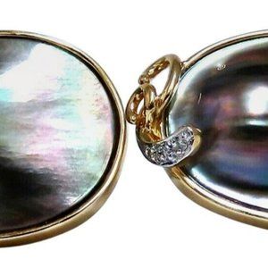.30 Carat Natural Diamonds Black Blister Pearl Clip Earrings 14 Karat